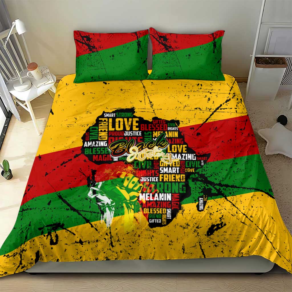 Black History Month Africa Bedding Set Strength Love and Justice Typography