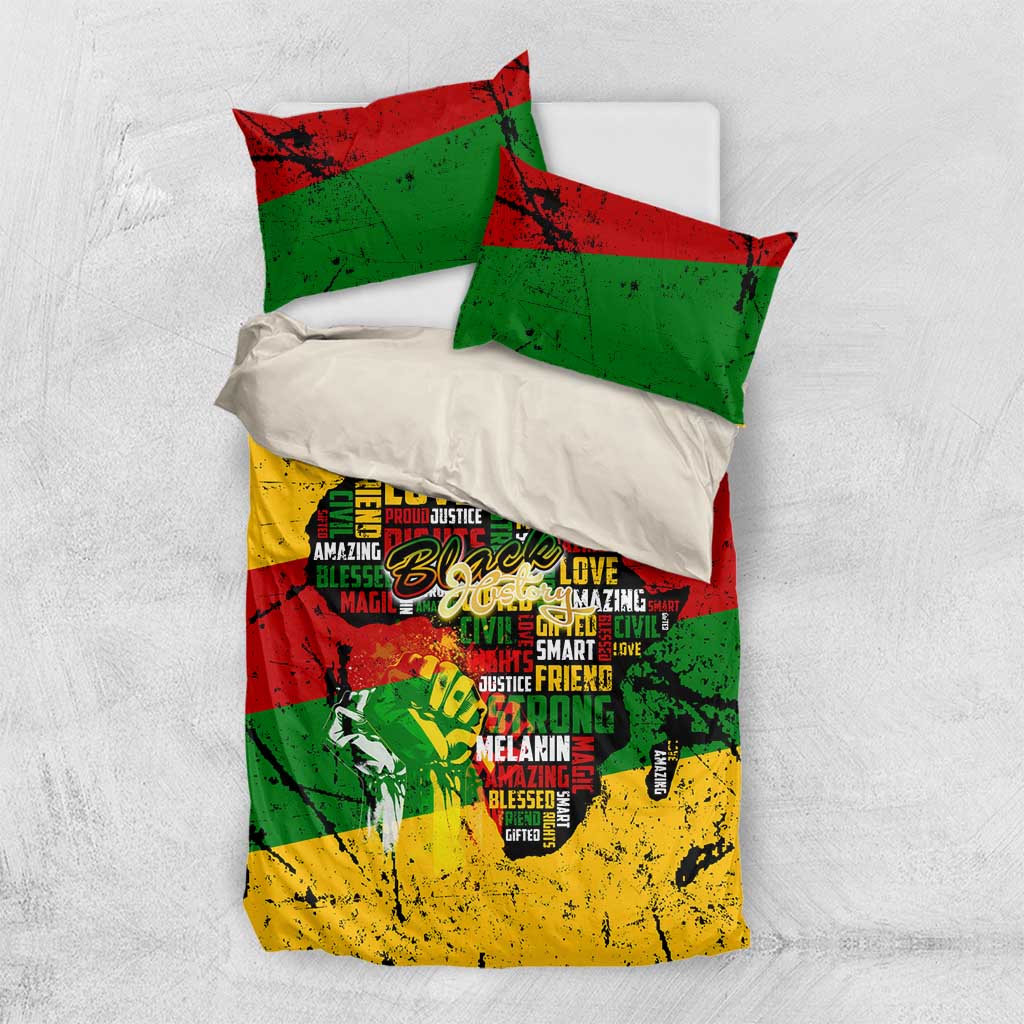 Black History Month Africa Bedding Set Strength Love and Justice Typography