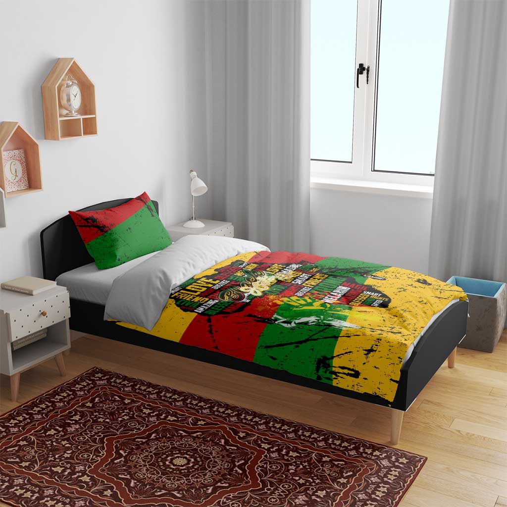 Black History Month Africa Bedding Set Strength Love and Justice Typography
