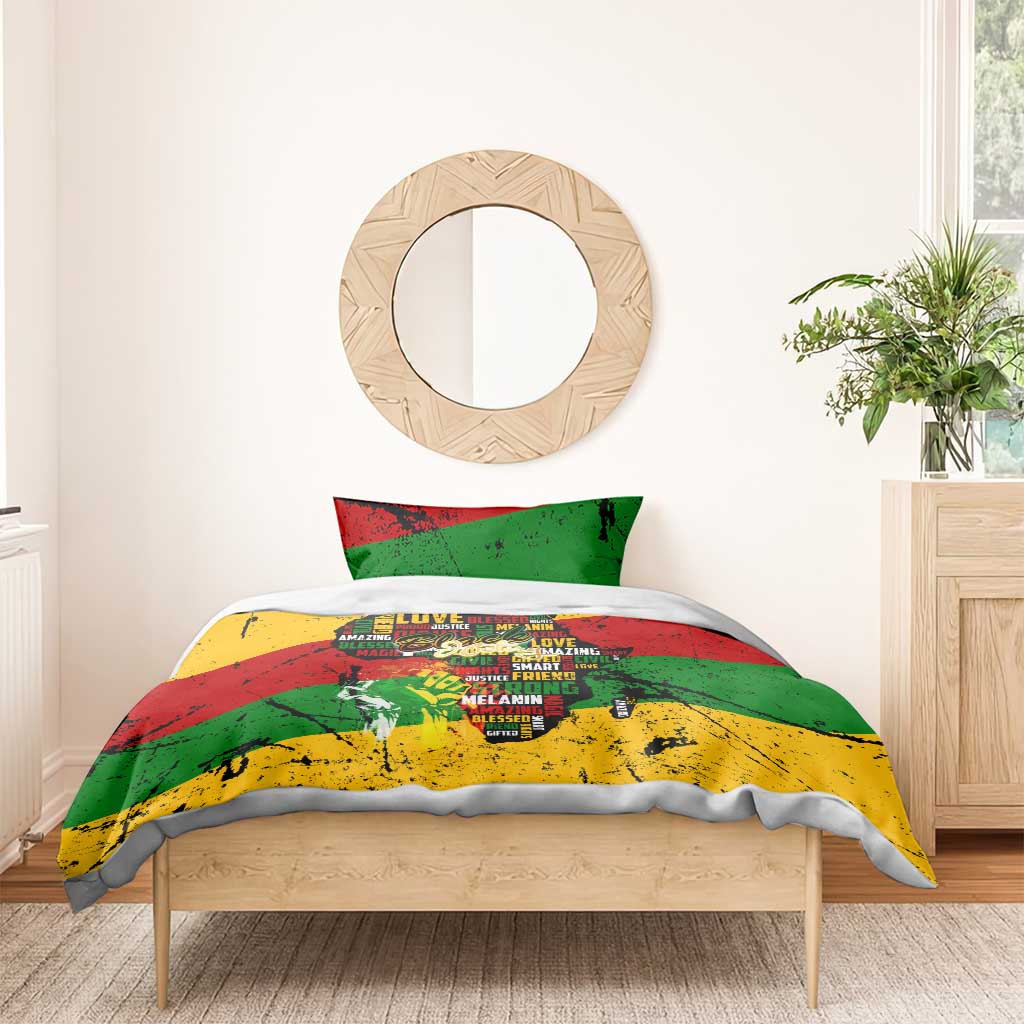Black History Month Africa Bedding Set Strength Love and Justice Typography