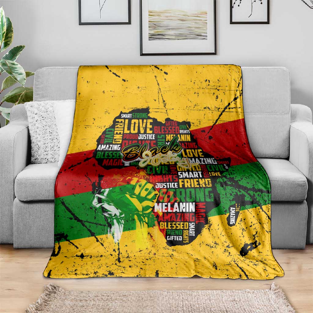 Black History Month Africa Blanket Strength Love and Justice Typography