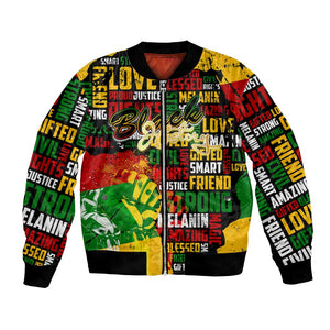 Black History Month Africa Bomber Jacket Strength Love and Justice Typography