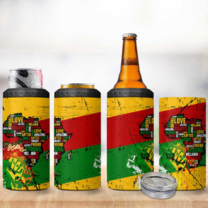 Black History Month Africa 4 in 1 Can Cooler Tumbler Strength Love and Justice Typography