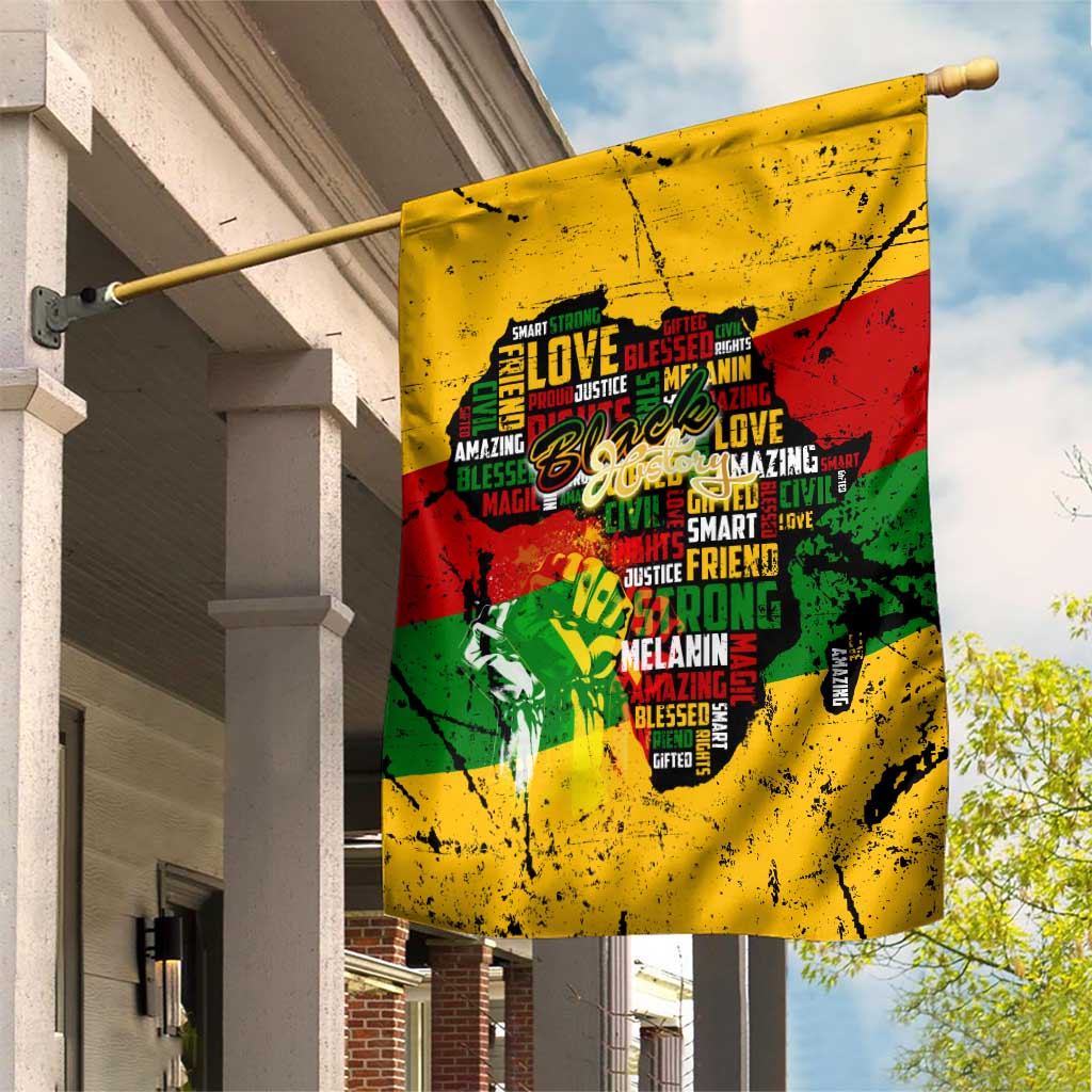 Black History Month Africa Garden Flag Strength Love and Justice Typography