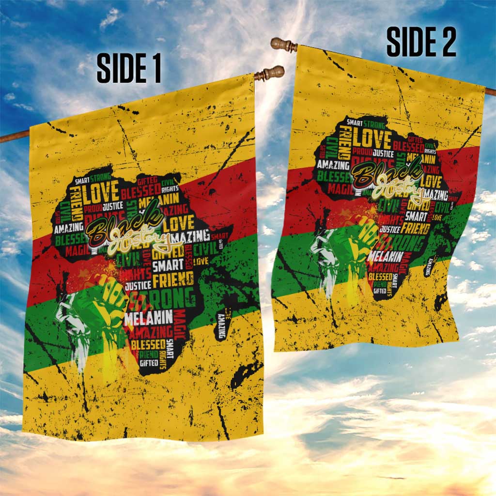 Black History Month Africa Garden Flag Strength Love and Justice Typography