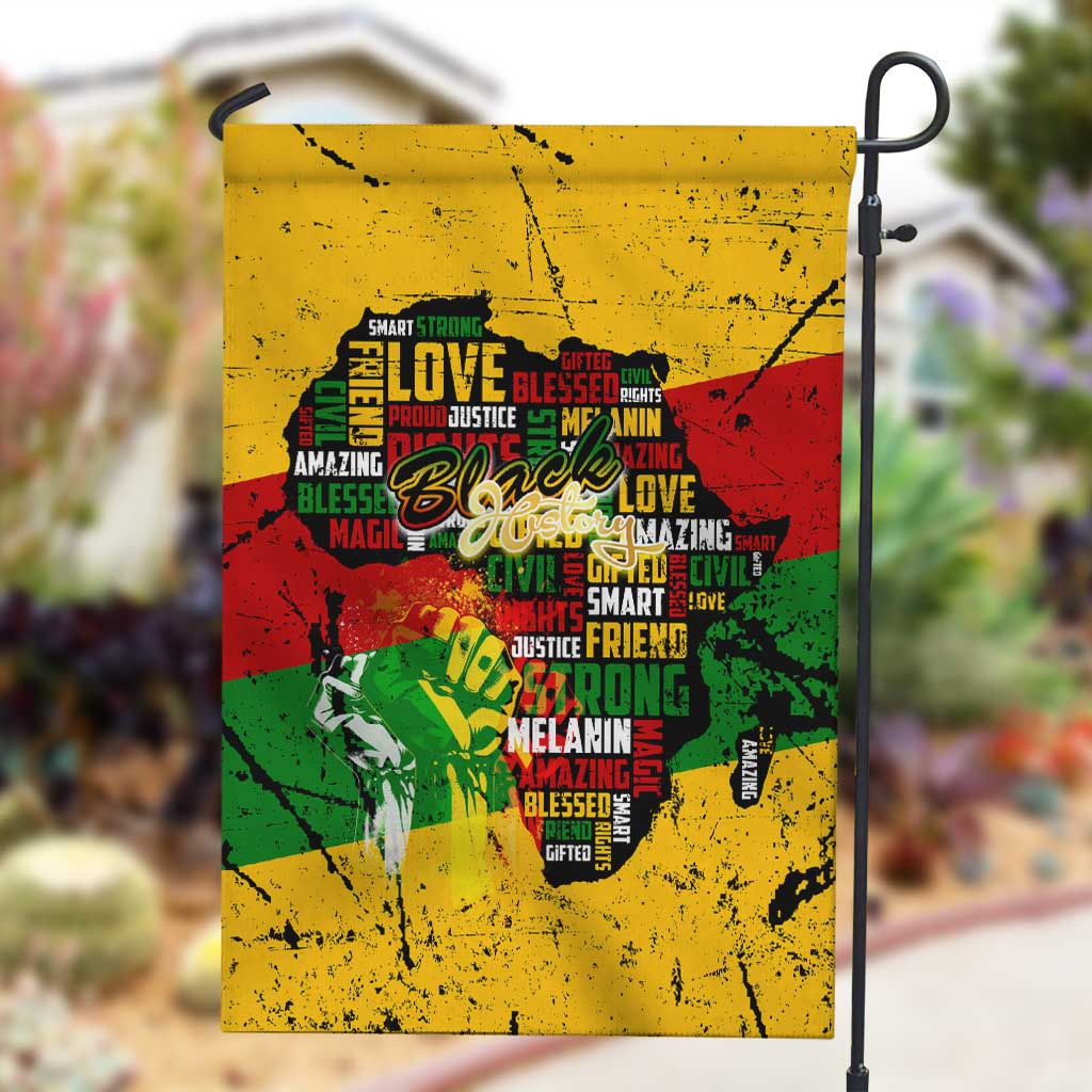 Black History Month Africa Garden Flag Strength Love and Justice Typography