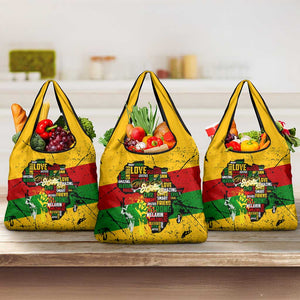 Black History Month Africa Grocery Bag Strength Love and Justice Typography