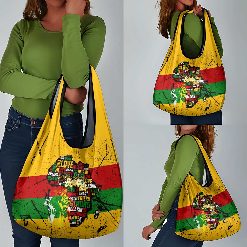Black History Month Africa Grocery Bag Strength Love and Justice Typography