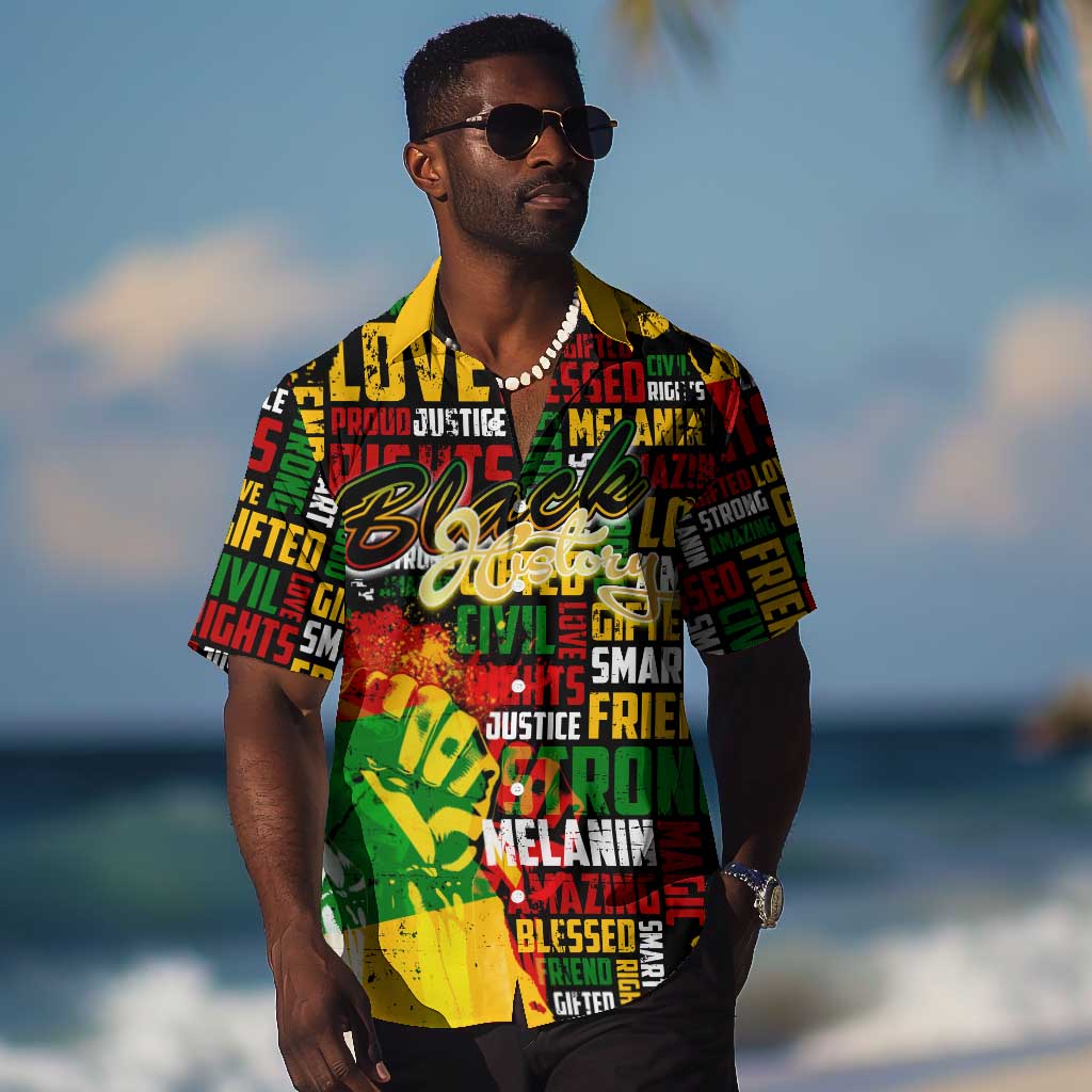 Black History Month Africa Hawaiian Shirt Strength Love and Justice Typography
