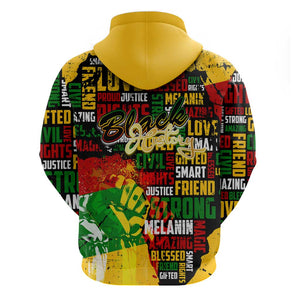 Black History Month Africa Hoodie Strength Love and Justice Typography
