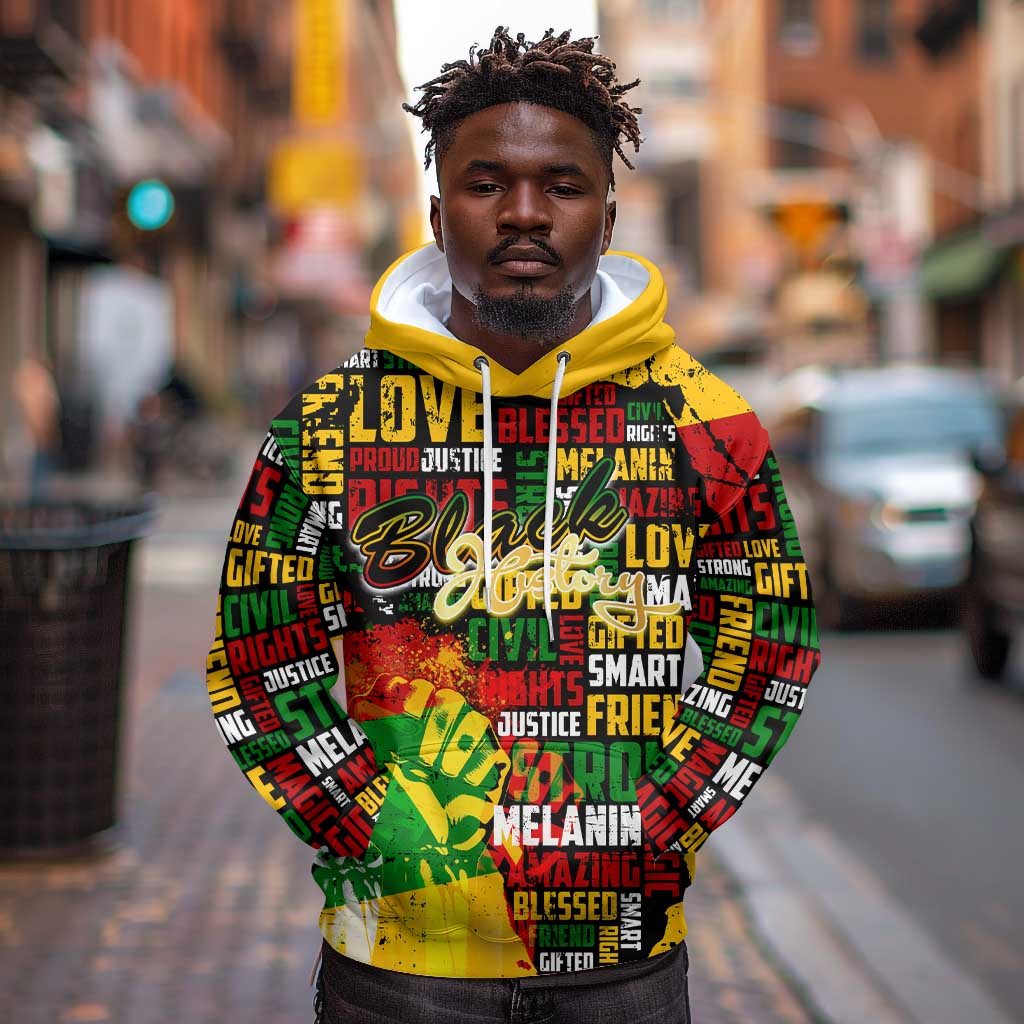 Black History Month Africa Hoodie Strength Love and Justice Typography