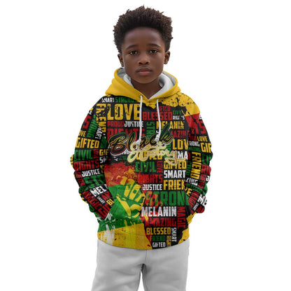Black History Month Africa Kid Hoodie Strength Love and Justice Typography