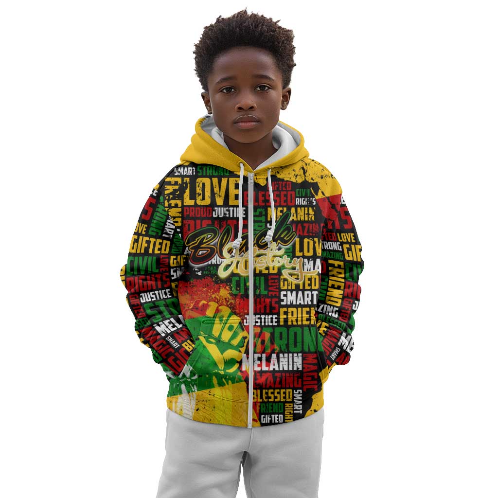 Black History Month Africa Kid Hoodie Strength Love and Justice Typography