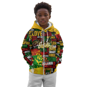 Black History Month Africa Kid Hoodie Strength Love and Justice Typography
