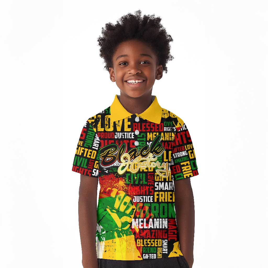 Black History Month Africa Kid Polo Shirt Strength Love and Justice Typography