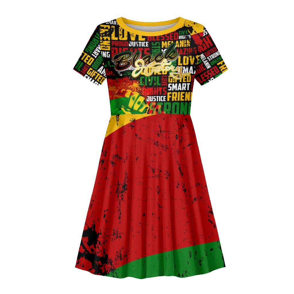 Black History Month Africa Kid Short Sleeve Dress Strength Love and Justice Typography