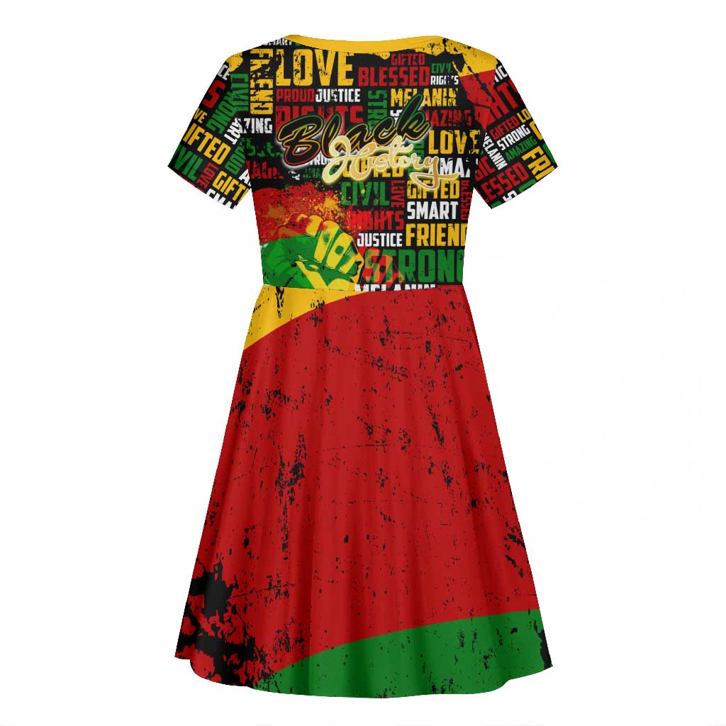 Black History Month Africa Kid Short Sleeve Dress Strength Love and Justice Typography