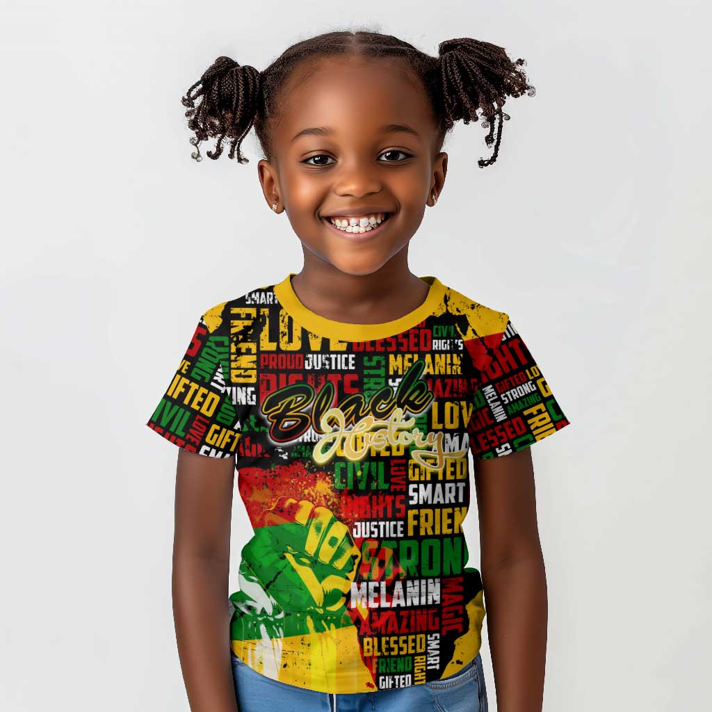 Black History Month Africa Kid T shirt Strength Love and Justice Typography