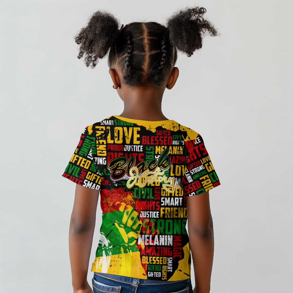 Black History Month Africa Kid T shirt Strength Love and Justice Typography