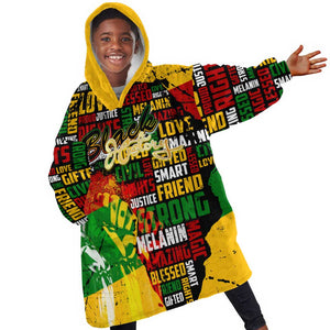 Black History Month Africa Kid Wearable Blanket Hoodie Strength Love and Justice Typography
