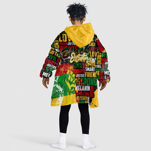Black History Month Africa Kid Wearable Blanket Hoodie Strength Love and Justice Typography