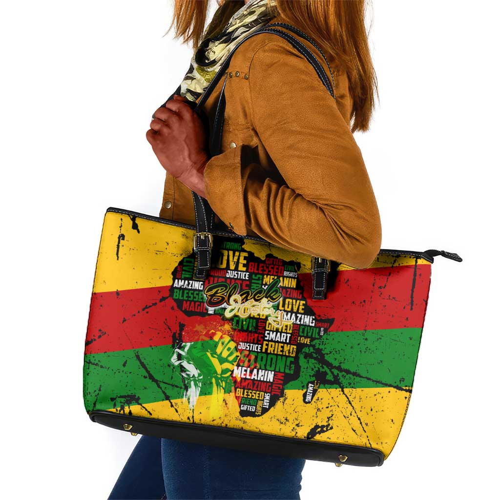 Black History Month Africa Leather Tote Bag Strength Love and Justice Typography