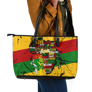 Black History Month Africa Leather Tote Bag Strength Love and Justice Typography