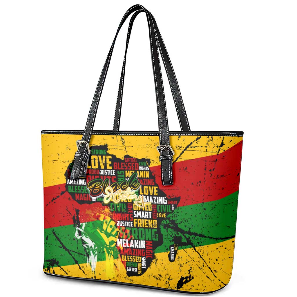 Black History Month Africa Leather Tote Bag Strength Love and Justice Typography