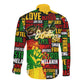 Black History Month Africa Long Sleeve Button Shirt Strength Love and Justice Typography