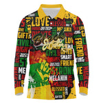 Black History Month Africa Long Sleeve Polo Shirt Strength Love and Justice Typography
