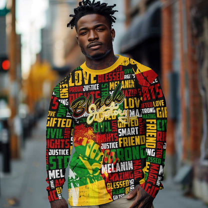 Black History Month Africa Long Sleeve Shirt Strength Love and Justice Typography