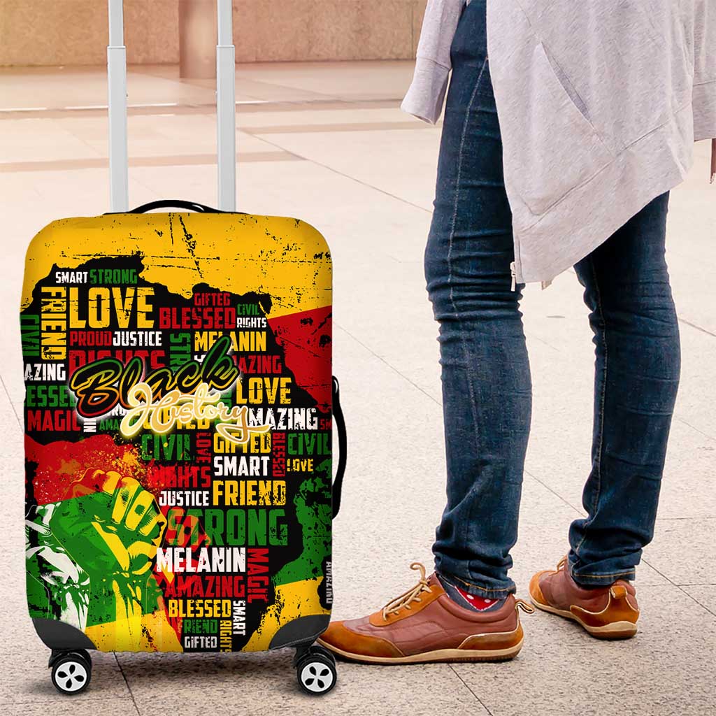 Black History Month Africa Luggage Cover Strength Love and Justice Typography