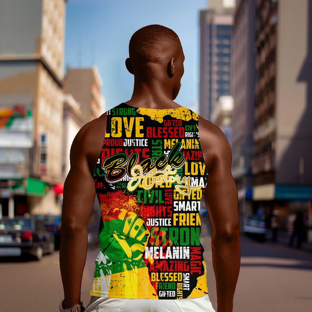 Black History Month Africa Men Tank Top Strength Love and Justice Typography
