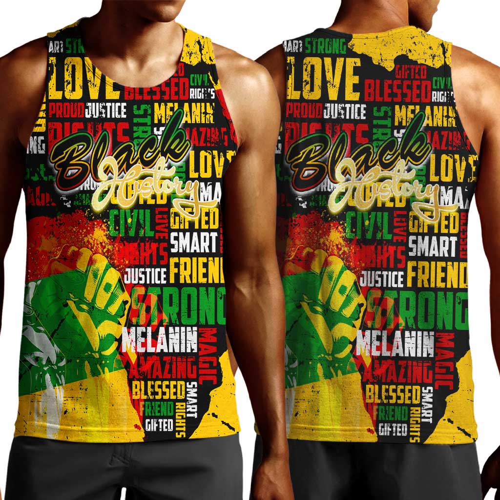 Black History Month Africa Men Tank Top Strength Love and Justice Typography