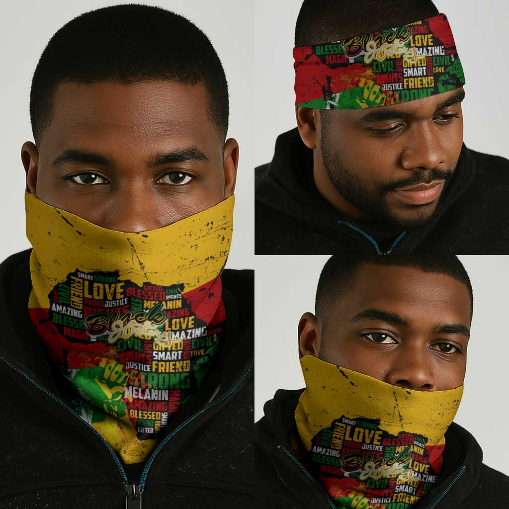 Black History Month Africa Neck Gaiter Strength Love and Justice Typography DT02