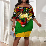 Black History Month Africa Off Shoulder Short Dress Strength Love and Justice Typography