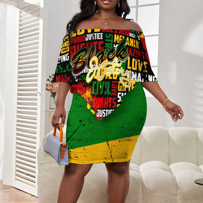 Black History Month Africa Off Shoulder Short Dress Strength Love and Justice Typography