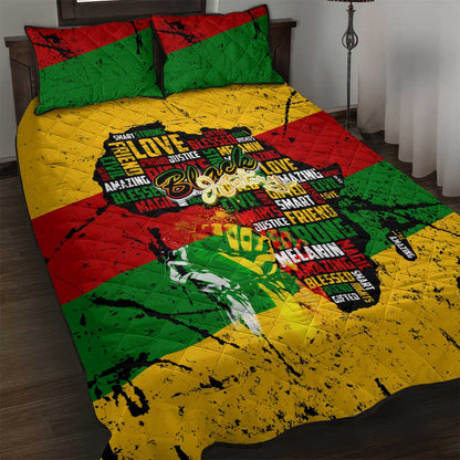 Black History Month Africa Quilt Bed Set Strength Love and Justice Typography