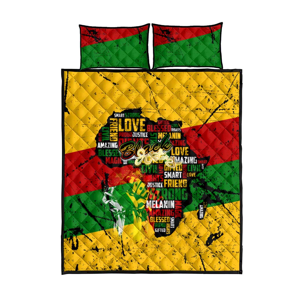 Black History Month Africa Quilt Bed Set Strength Love and Justice Typography