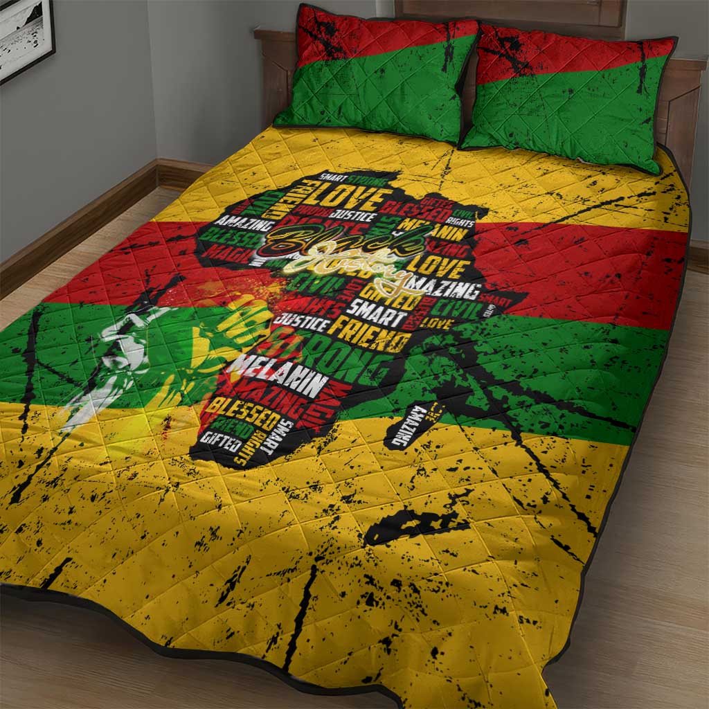 Black History Month Africa Quilt Bed Set Strength Love and Justice Typography
