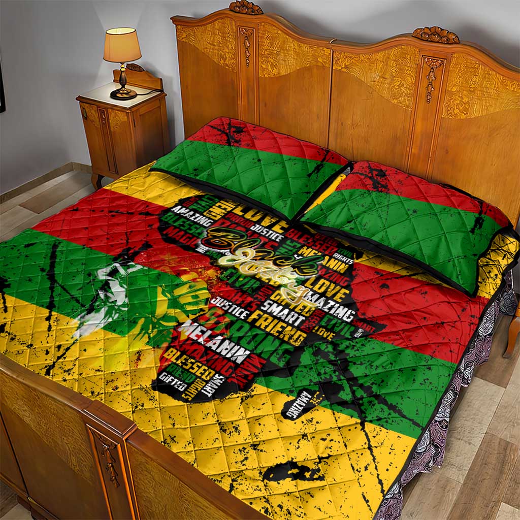Black History Month Africa Quilt Bed Set Strength Love and Justice Typography