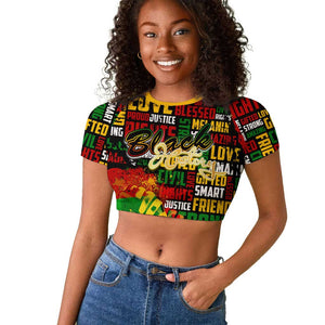 Black History Month Africa Raglan Cropped T shirt Strength Love and Justice Typography