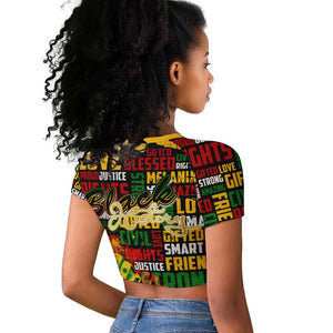 Black History Month Africa Raglan Cropped T shirt Strength Love and Justice Typography