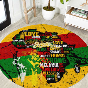 Black History Month Africa Round Carpet Strength Love and Justice Typography