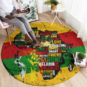 Black History Month Africa Round Carpet Strength Love and Justice Typography