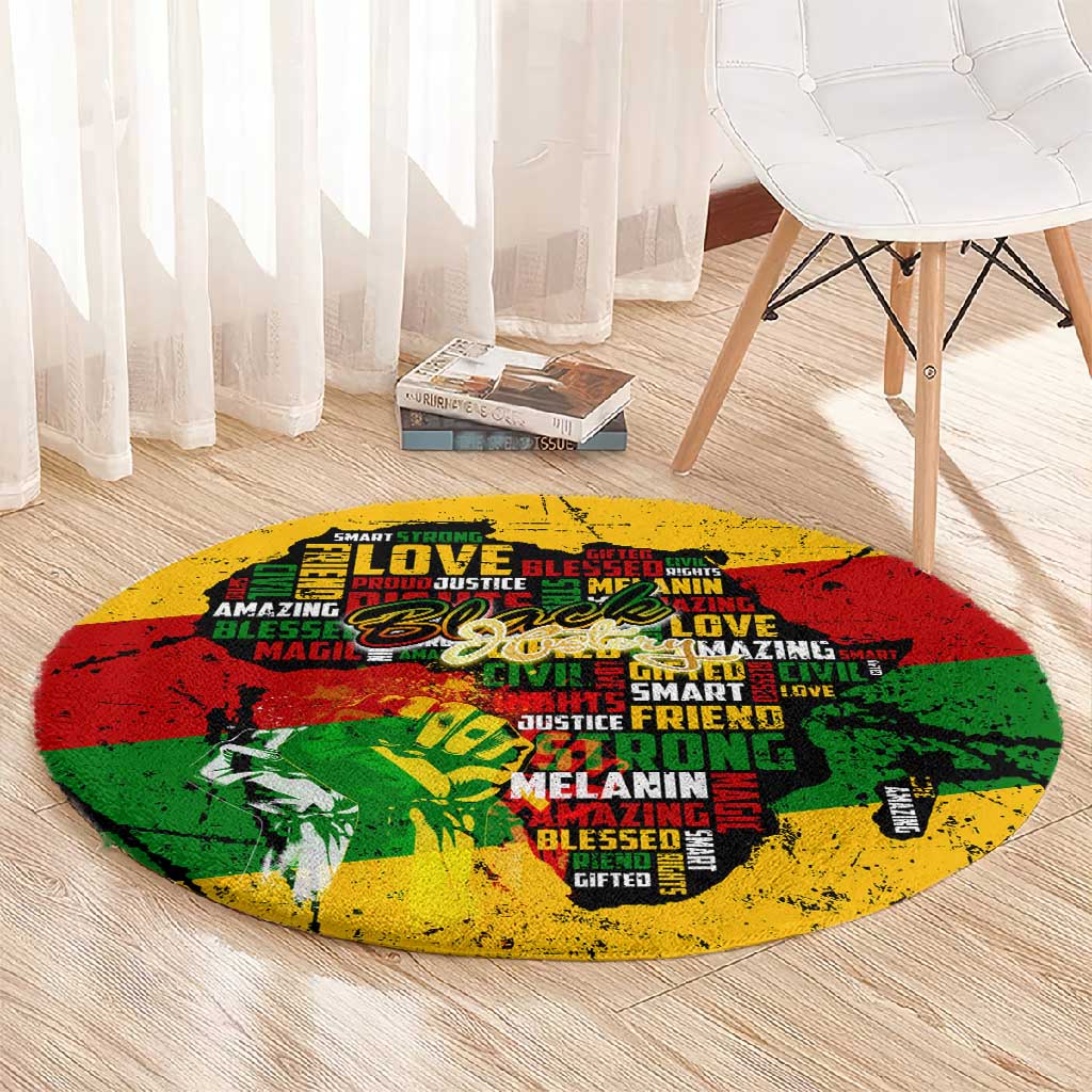 Black History Month Africa Round Carpet Strength Love and Justice Typography