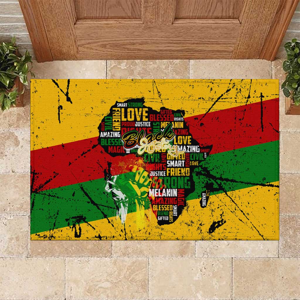 Black History Month Africa Rubber Doormat Strength Love and Justice Typography