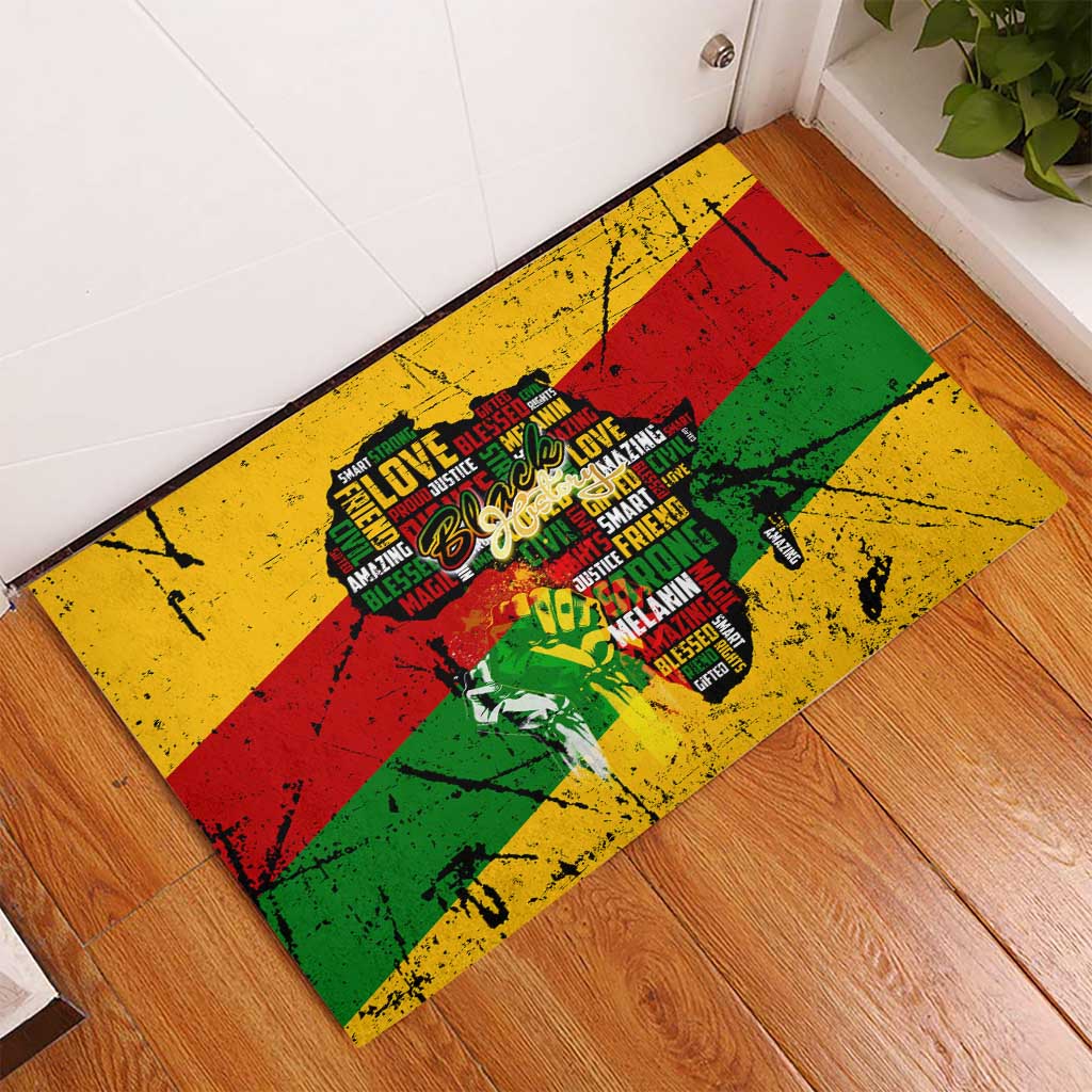 Black History Month Africa Rubber Doormat Strength Love and Justice Typography