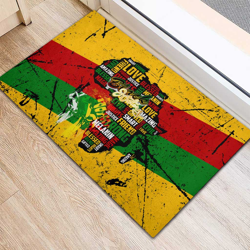 Black History Month Africa Rubber Doormat Strength Love and Justice Typography