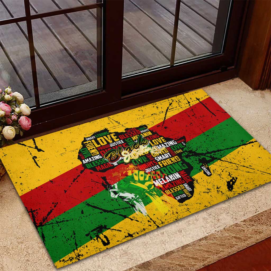 Black History Month Africa Rubber Doormat Strength Love and Justice Typography